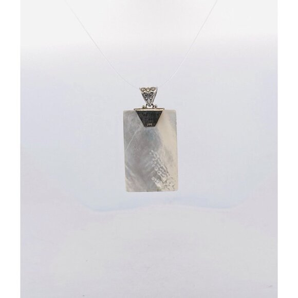 Vintage 925 Sterling Silver Mother of Pearl Rectangle Pendant Estate Jewelry - Picture 3 of 9